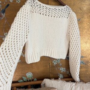 LoveShackFancy Larson Alpaca Cropped Pullover Sweater, size large. EUC!